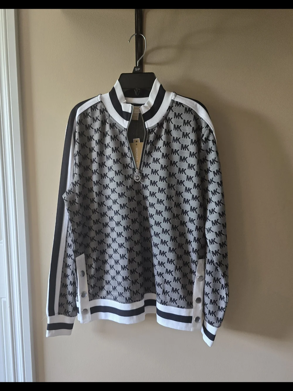 Michael Kors Black & White Monogram Half-Zip Pullover